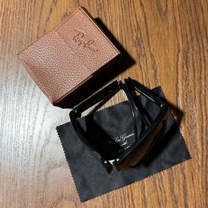 Ray-Ban Foldable Black Sunglasses with Brown Leather Case